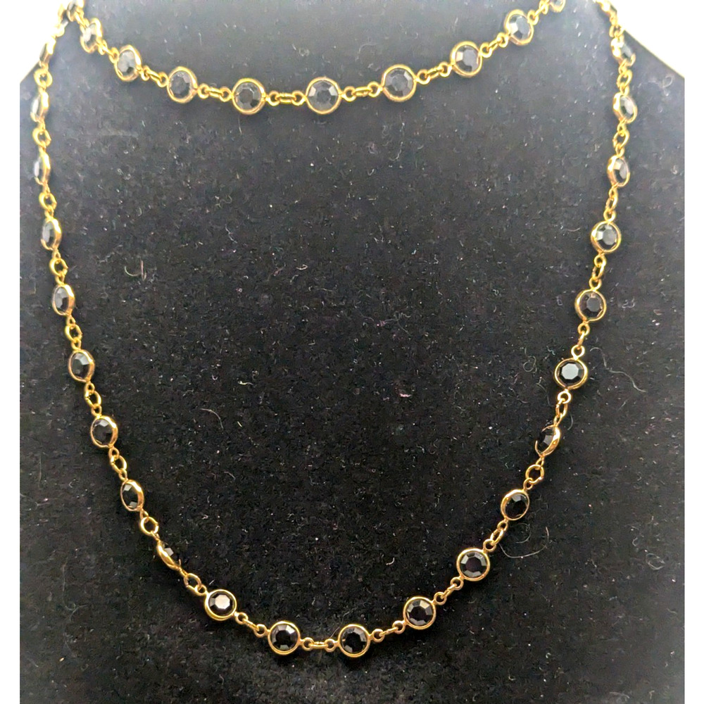 Vtg. Swarovski Black Crystal Gold Tone with Signed Tag 32 Inch Necklace